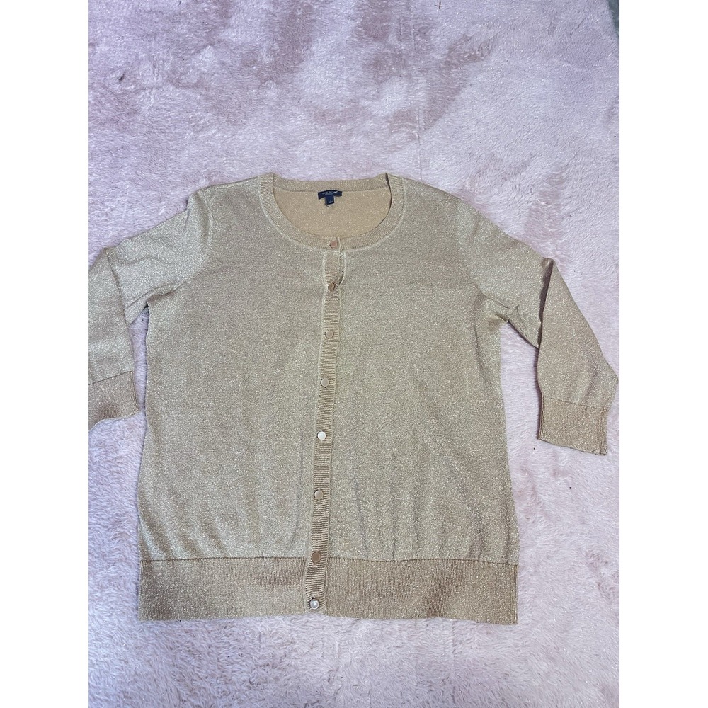 Talbots Size X Cardigan Long Sleeve Sweater Tan w Gold Metallic Shine Bin11‎